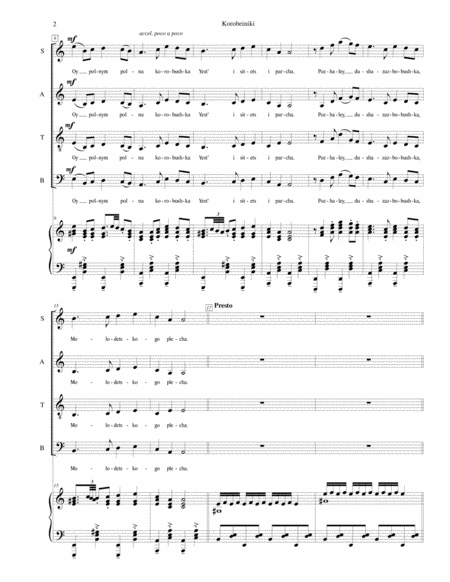 Korobeiniki (Korobushka) - for SATB choir with piano accompaniment image number null