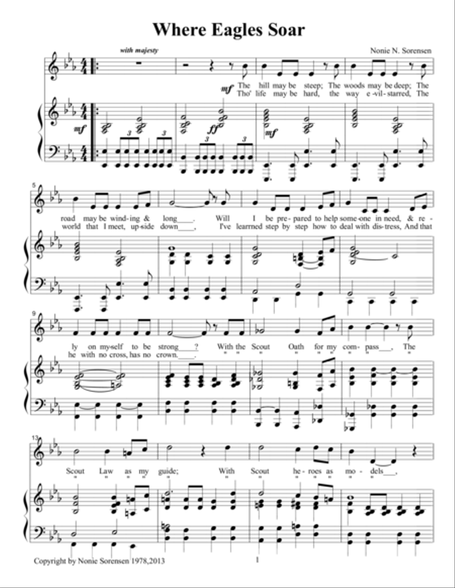 Where Eagles Soar (for celebrating the Eagle Scout in the Boy Scouts of America) Piano, Vocal, Guitar scores gallery preview page 1