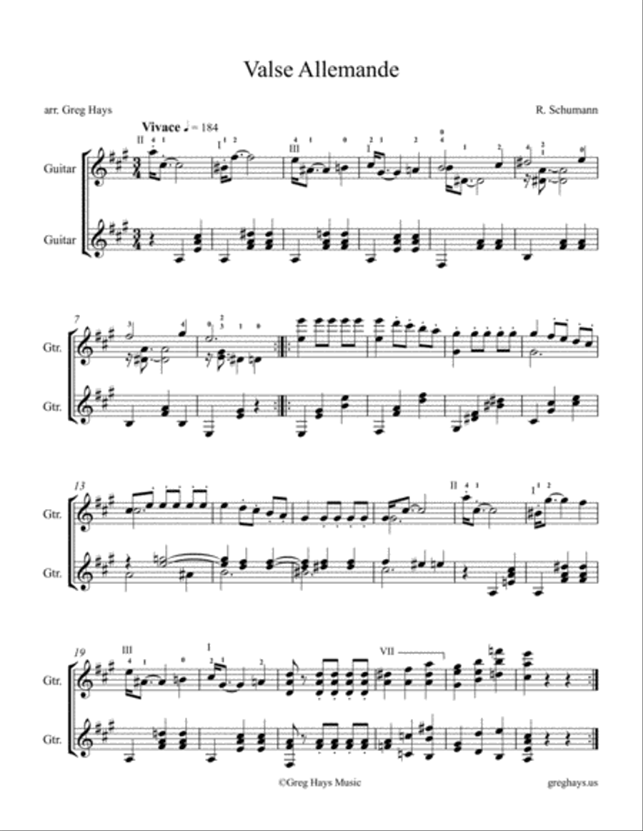 Carnaval, Op.9, No:16, Valse allemande Classical Guitar scores gallery preview page 1