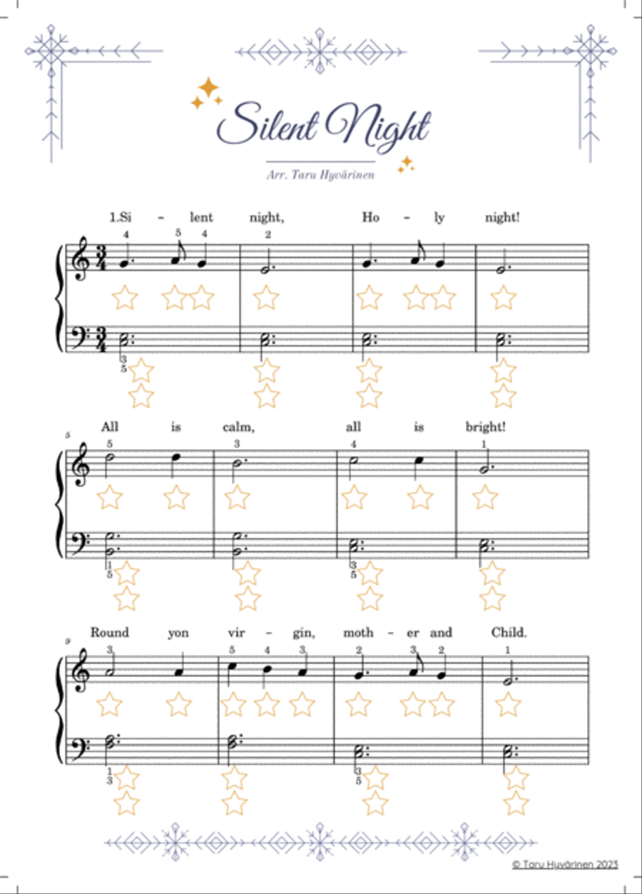 'Silent Night' Easy Beginner Christmas Piano Sheet Music + Practice Sheet for Kids/Teachers Voice scores gallery preview page 3