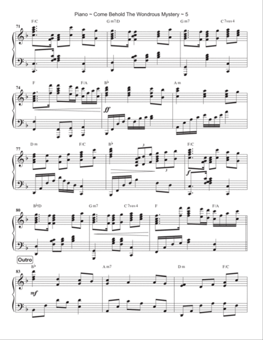 Come Behold The Wondrous Mystery Piano Solo scores gallery preview page 6