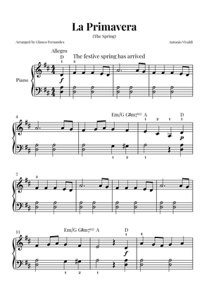 La Primavera (The Spring) by Vivaldi - Piano Solo with Chord Notations