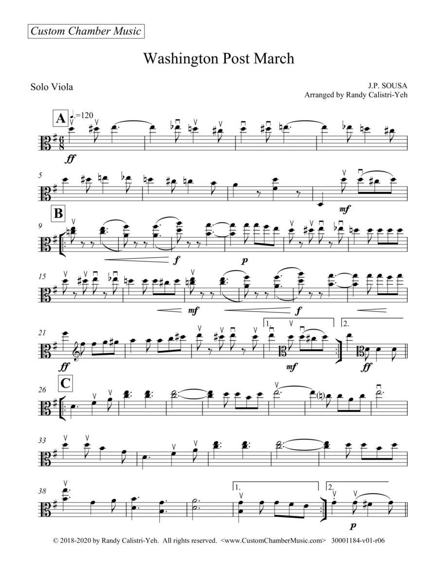 Sousa Washington Post March (solo viola) Viola Solo scores gallery preview page 1
