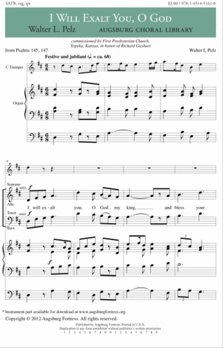 I Will Exalt You O God I Will Exalt You O God 4-Part scores gallery preview page 1