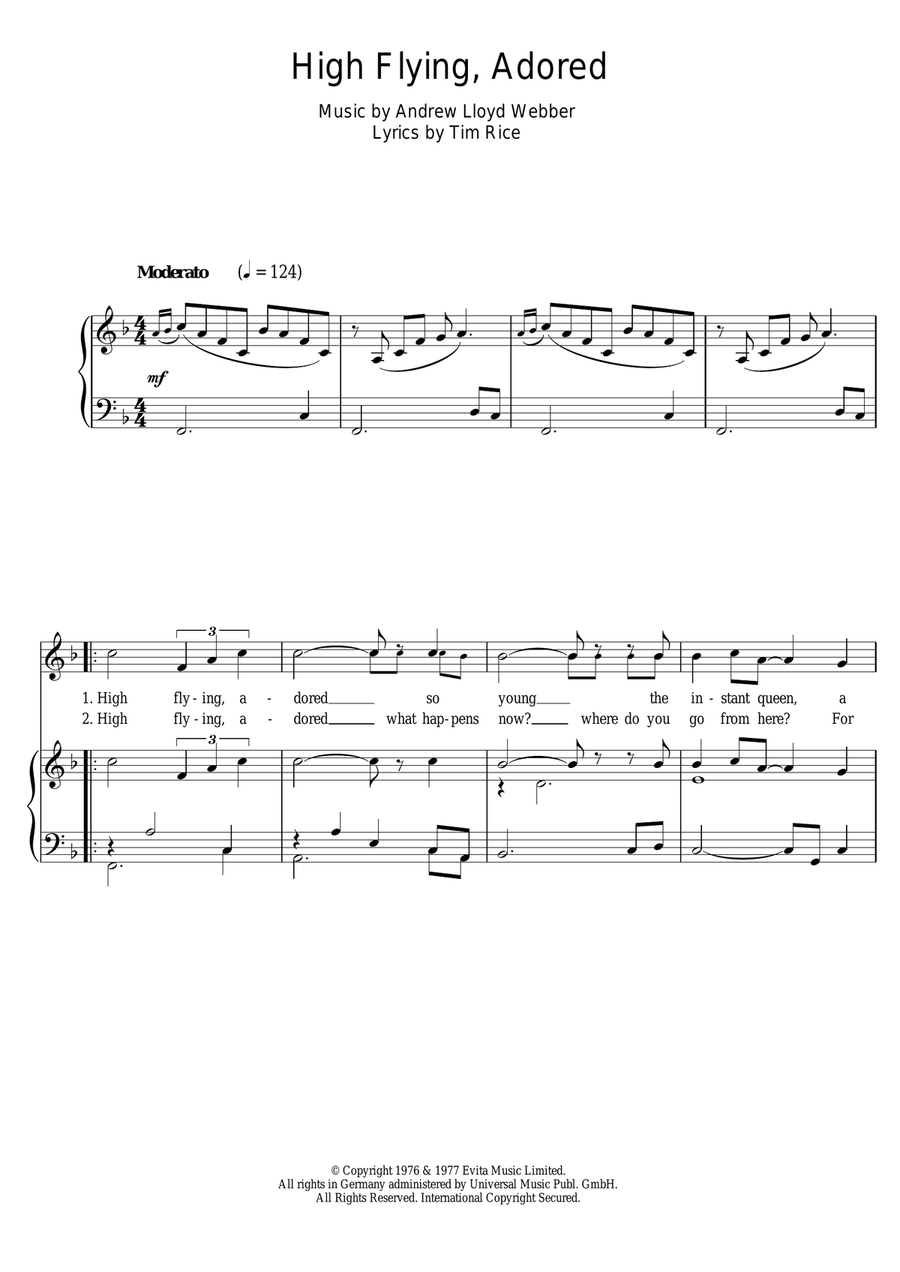High Flying, Adored (from Evita) Piano, Vocal scores gallery preview page 1