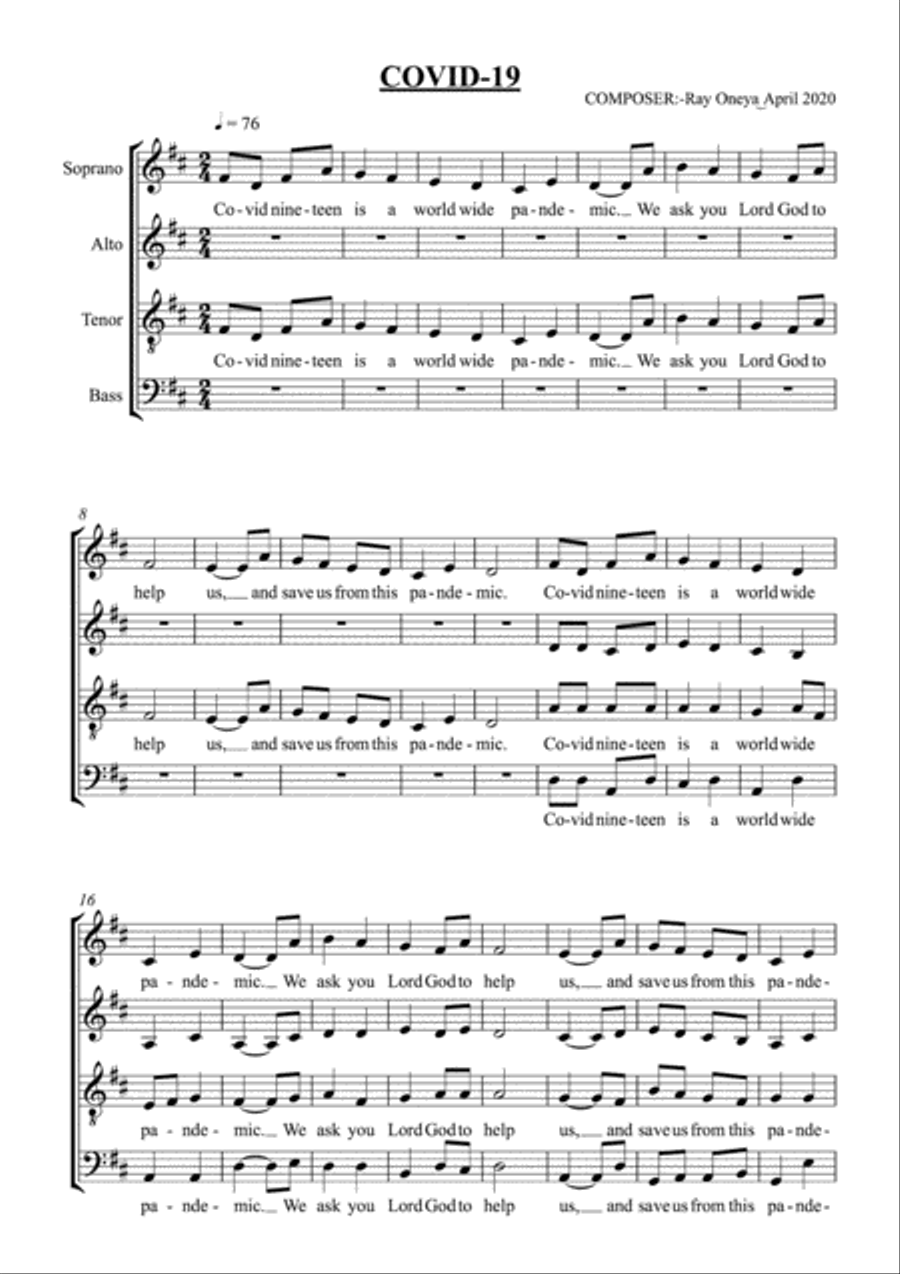 We ask God to let Corona go away Small Ensemble scores gallery preview page 1