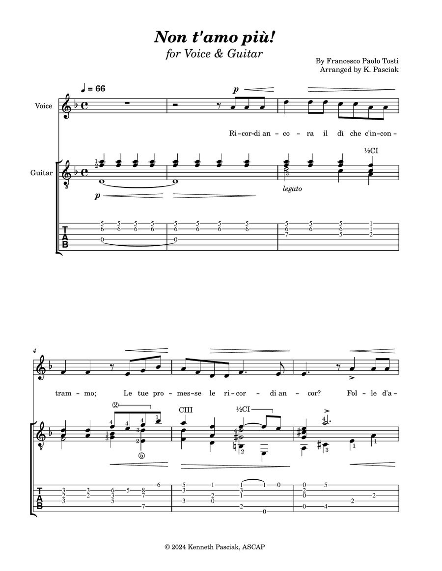 Non t'amo più (for Voice and Guitar) Acoustic Guitar scores gallery preview page 3