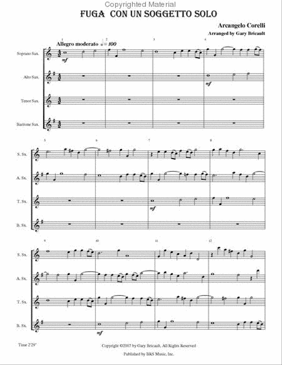 Fuga Con Un Soggetto Solo Saxophone scores gallery preview page 2