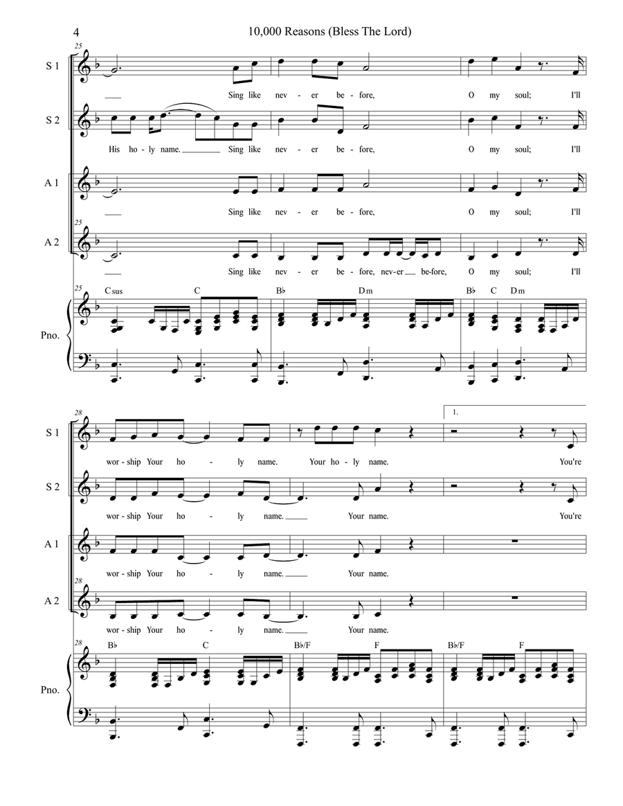 10,000 Reasons (Bless The Lord) Piano, Vocal scores gallery preview page 4
