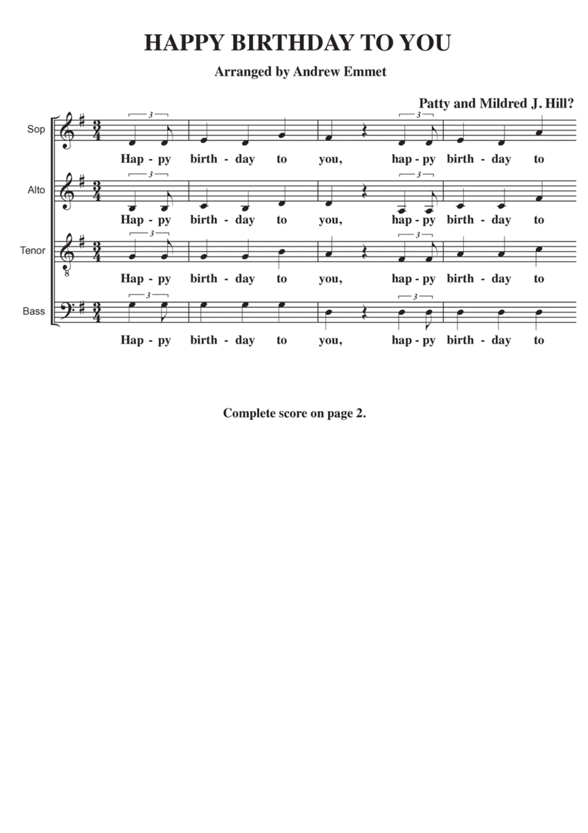 Happy Birthday To You A Cappella SATB image number null