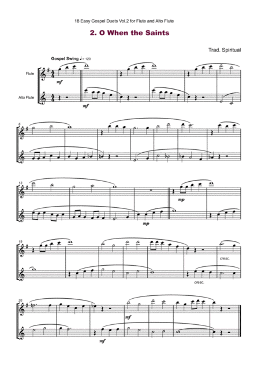 18 Easy Gospel Duets Vol.2 for Flute and Alto Flute