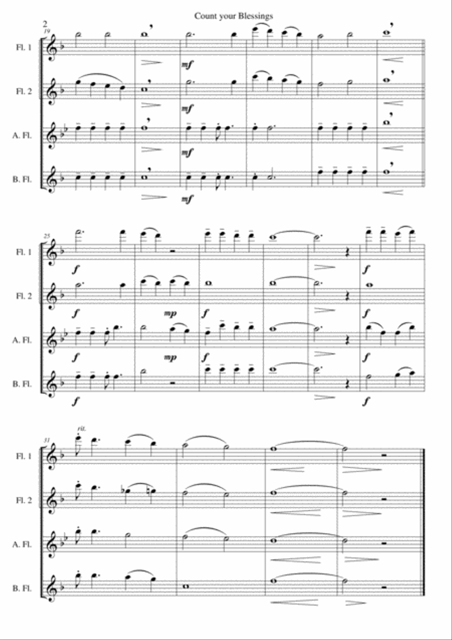 Count your blessings for Flute quartet (2 C flutes, alto flute, bass flute) Flute Quartet scores gallery preview page 2