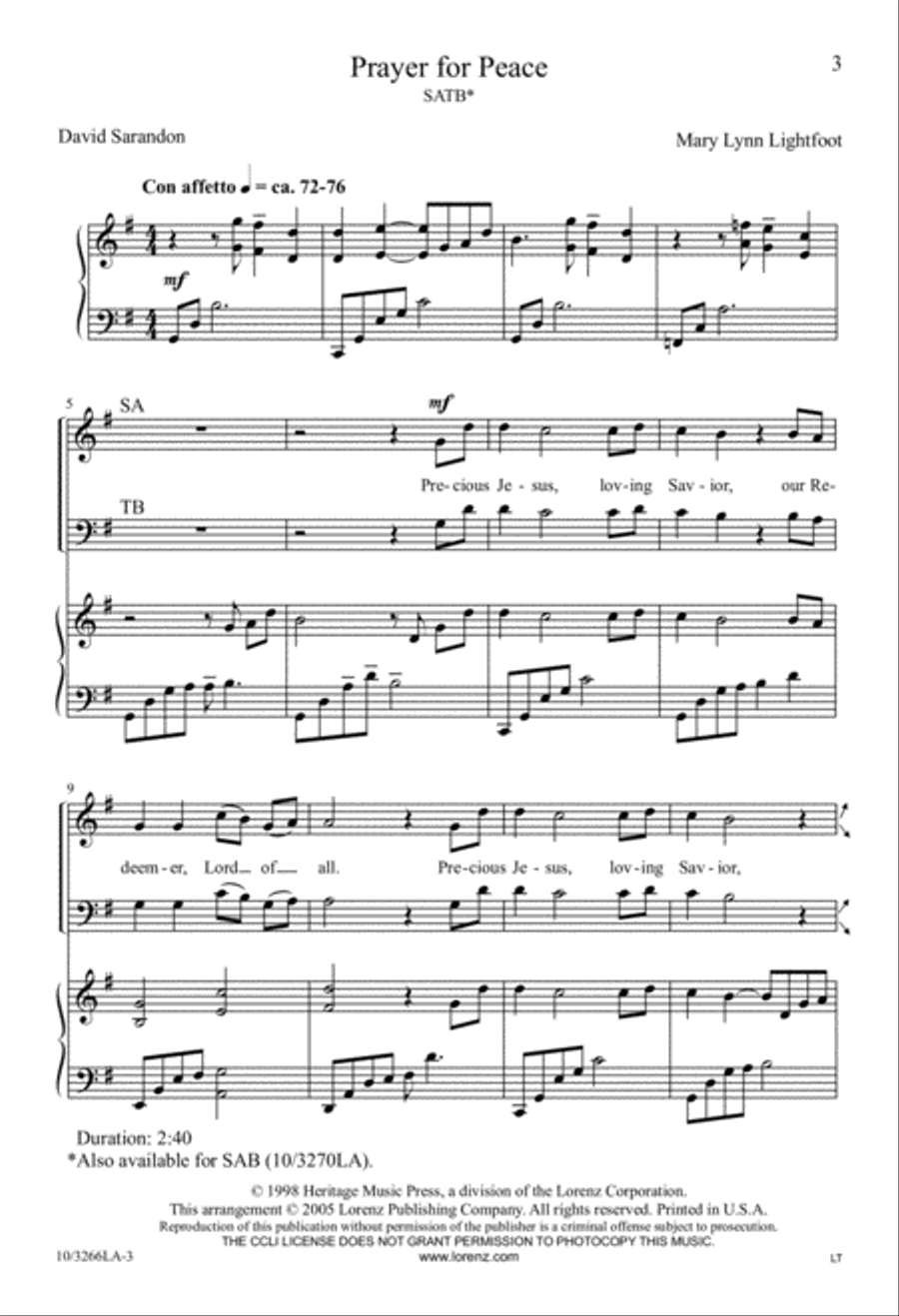 Prayer for Peace 4-Part scores gallery preview page 3