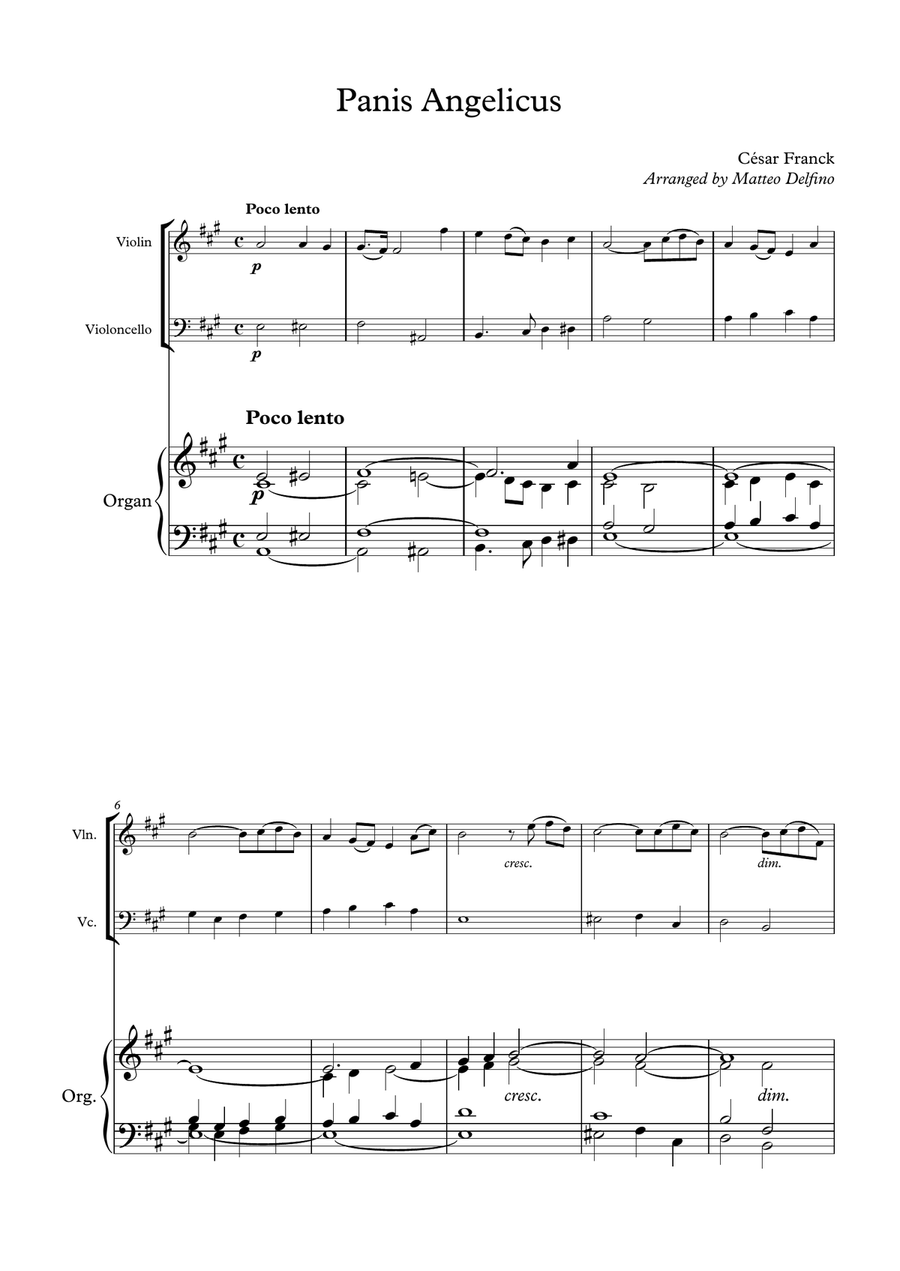 Panis Angelicus (Violin, Cello and Organ/Piano) Piano Trio scores gallery preview page 1