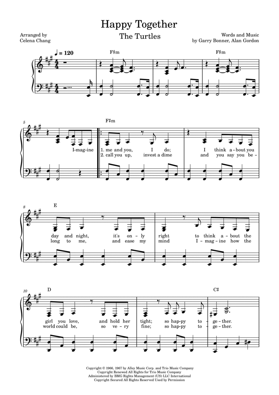 Happy Together Easy Piano scores gallery preview page 1