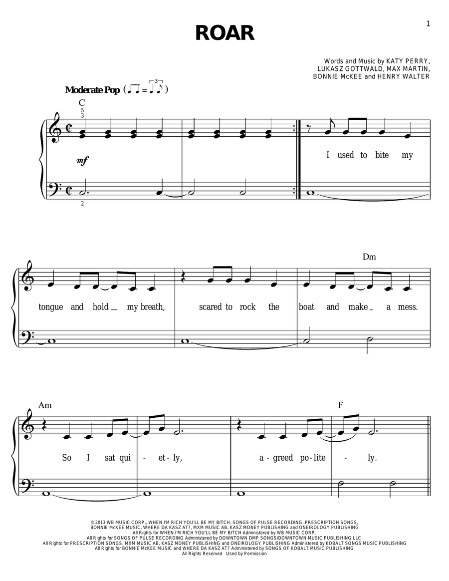 Roar Easy Piano scores gallery preview page 1