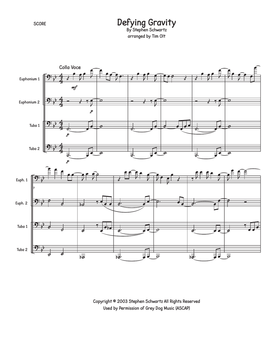 Defying Gravity Brass Quartet scores gallery preview page 1