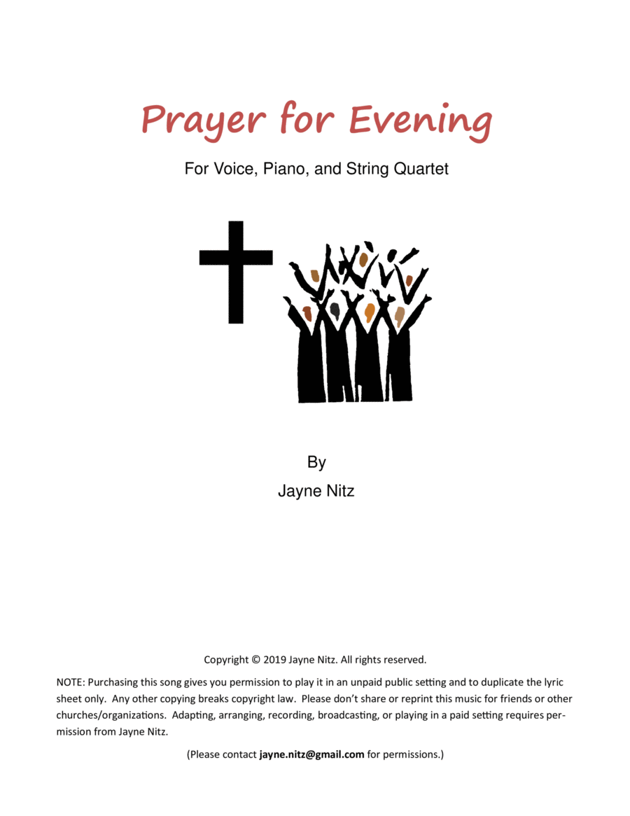 Prayer for Evening (Contralto or Tenor voice, Piano, and String Quartet) Cello scores gallery preview page 1