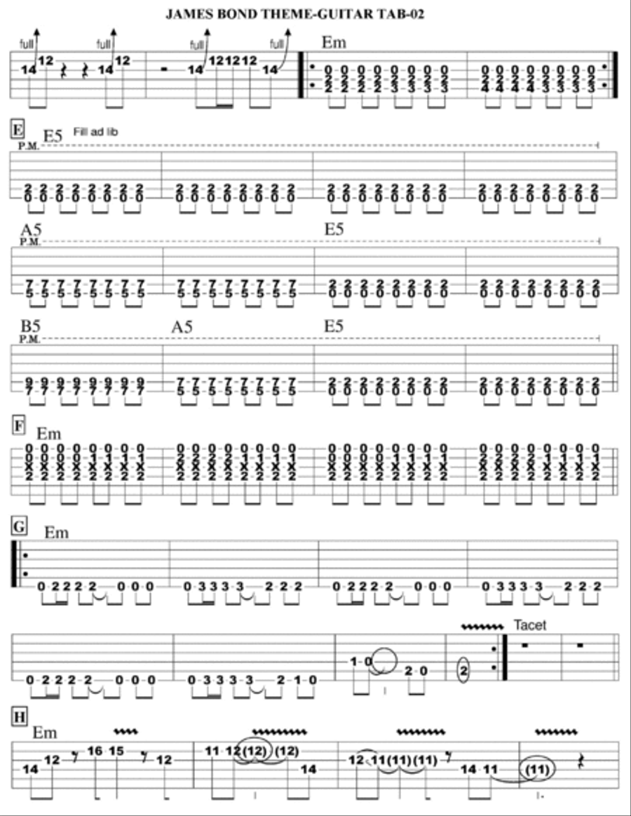 James Bond Theme Guitar Tablature scores gallery preview page 2