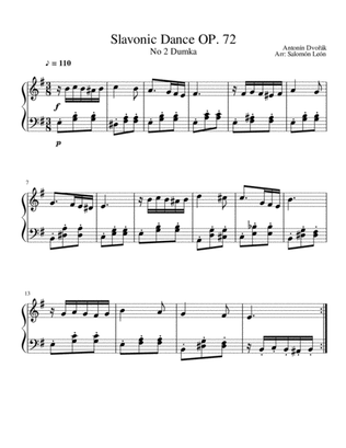 Antonín Dvořák Slavonic Dance OP. 72 No 2 Dumka in E minor for piano solo