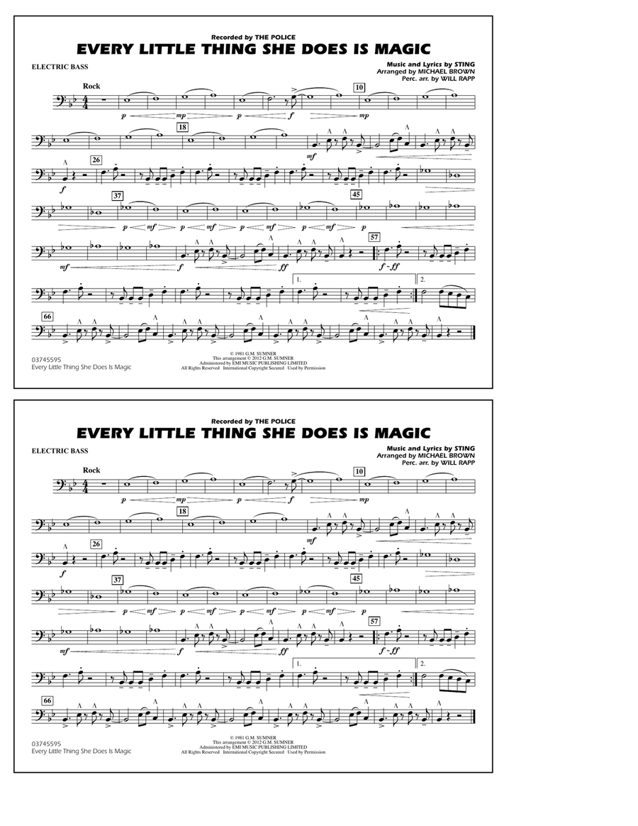 Every Little Thing She Does Is Magic - Electric Bass Marching Band scores gallery preview page 1