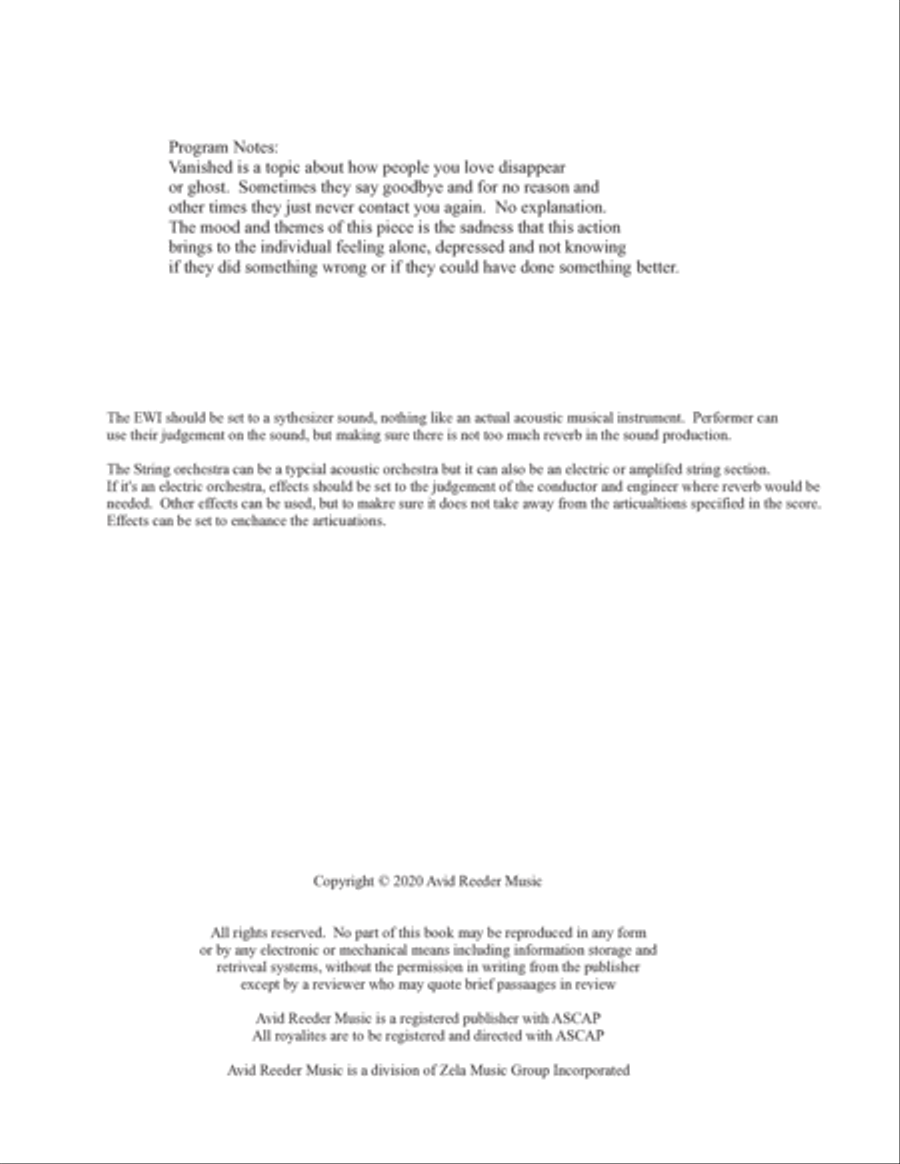 Vanished for EWI and String Orchestra: Alfred Surenyan String Orchestra scores gallery preview page 3