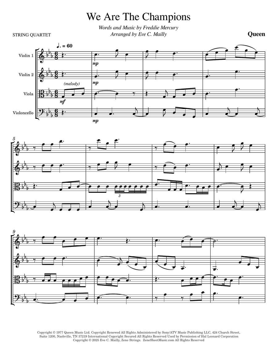 We Are The Champions String Quartet scores gallery preview page 1