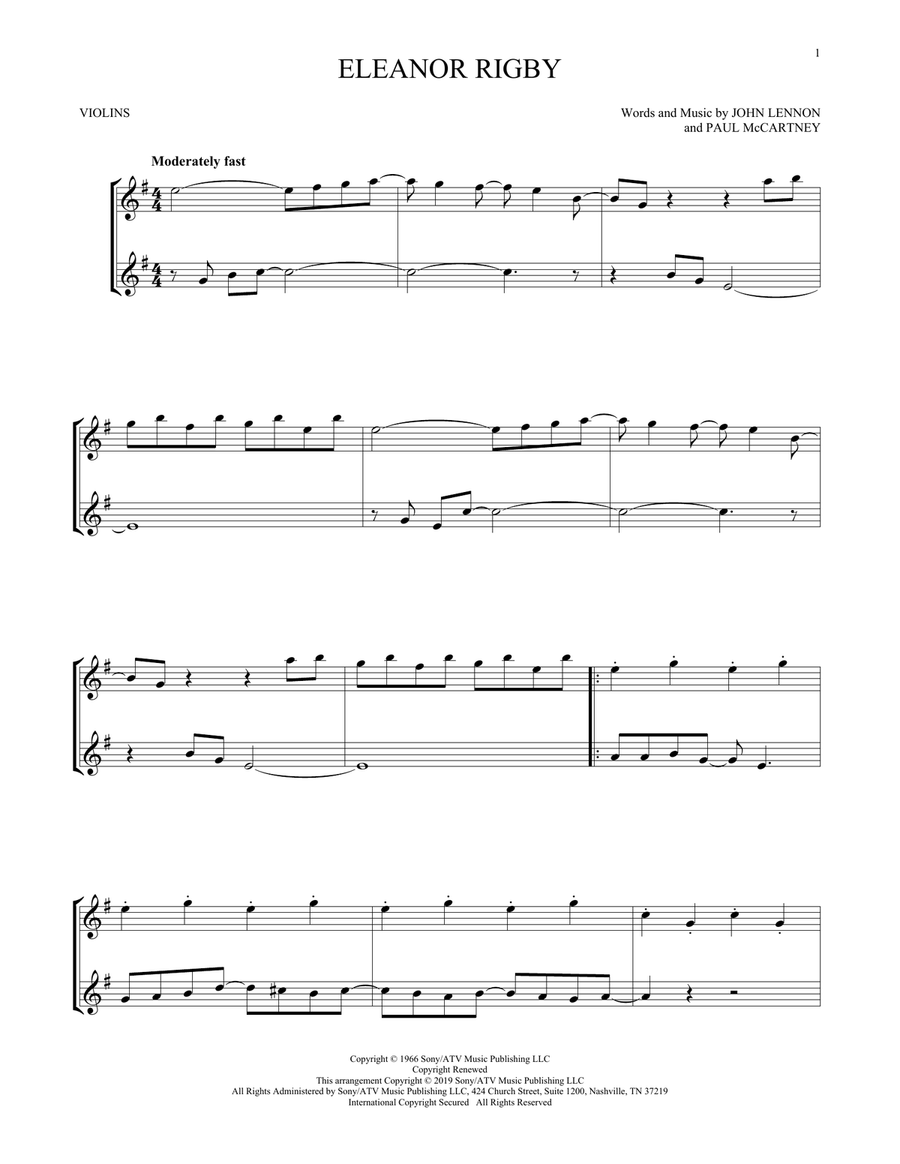 Eleanor Rigby String Duet scores gallery preview page 1