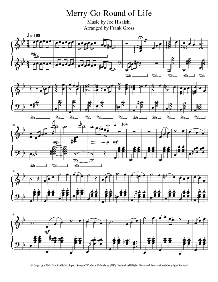 Merry-go-round Of Life Piano Solo scores gallery preview page 1