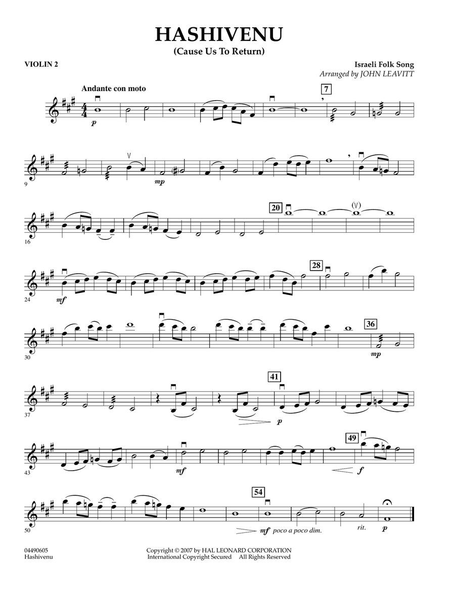 Hashivenu (Cause Us to Return) - Violin 2 Orchestra scores gallery preview page 1