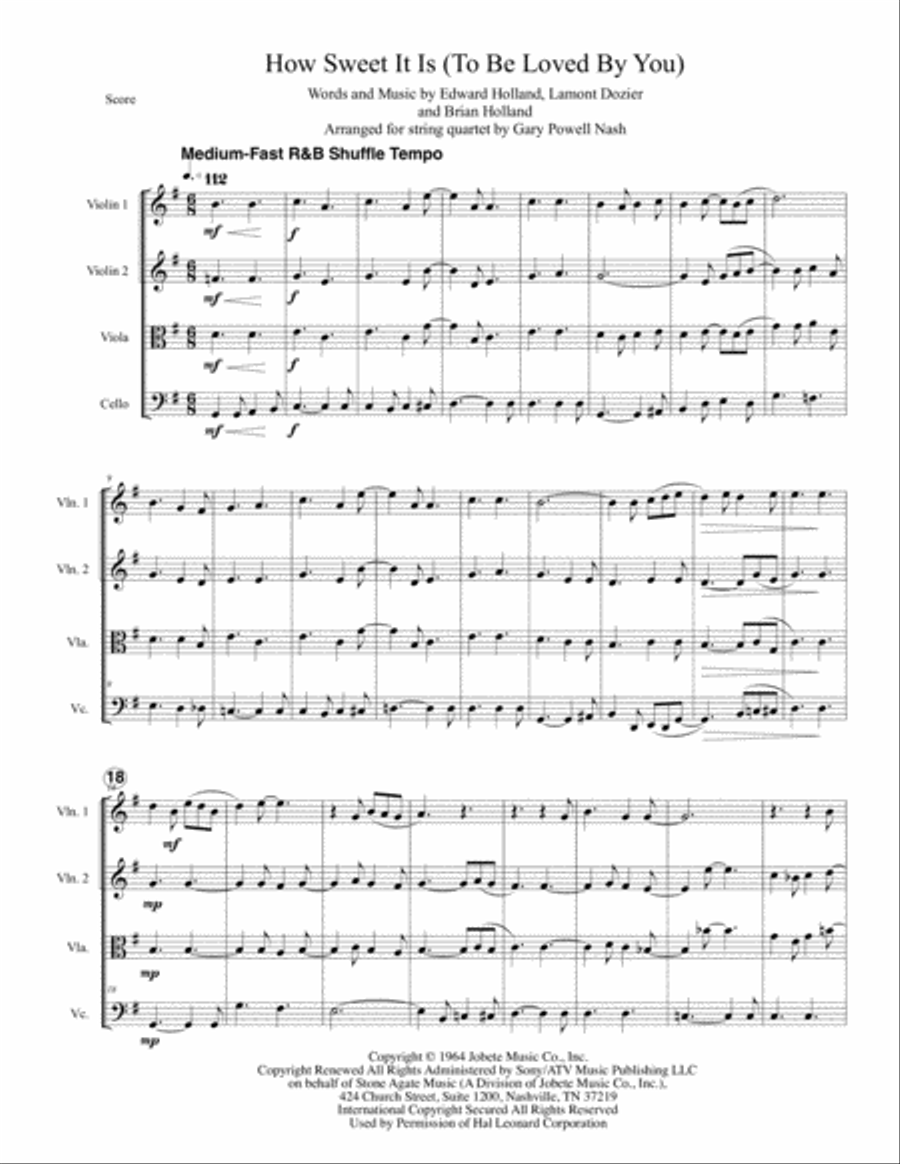 How Sweet It Is (To Be Loved By You) String Quartet scores gallery preview page 3