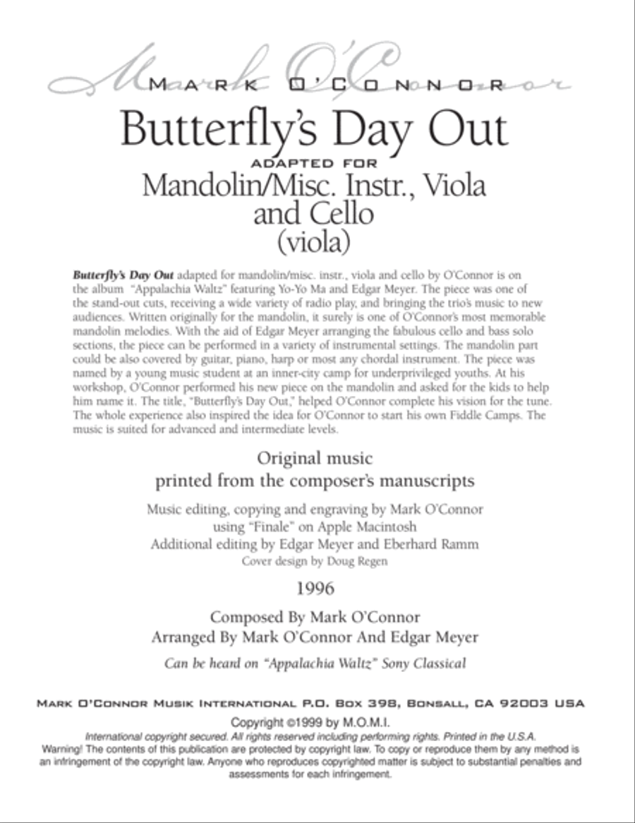 Butterfly's Day Out (viola part - mandolin/misc. instr., vla, cel) String Trio scores gallery preview page 3