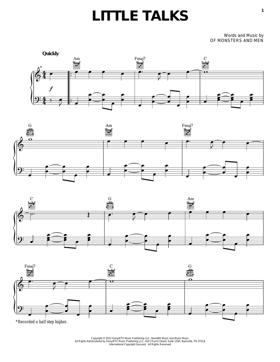 Little Talks Piano, Vocal, Guitar scores gallery preview page 1