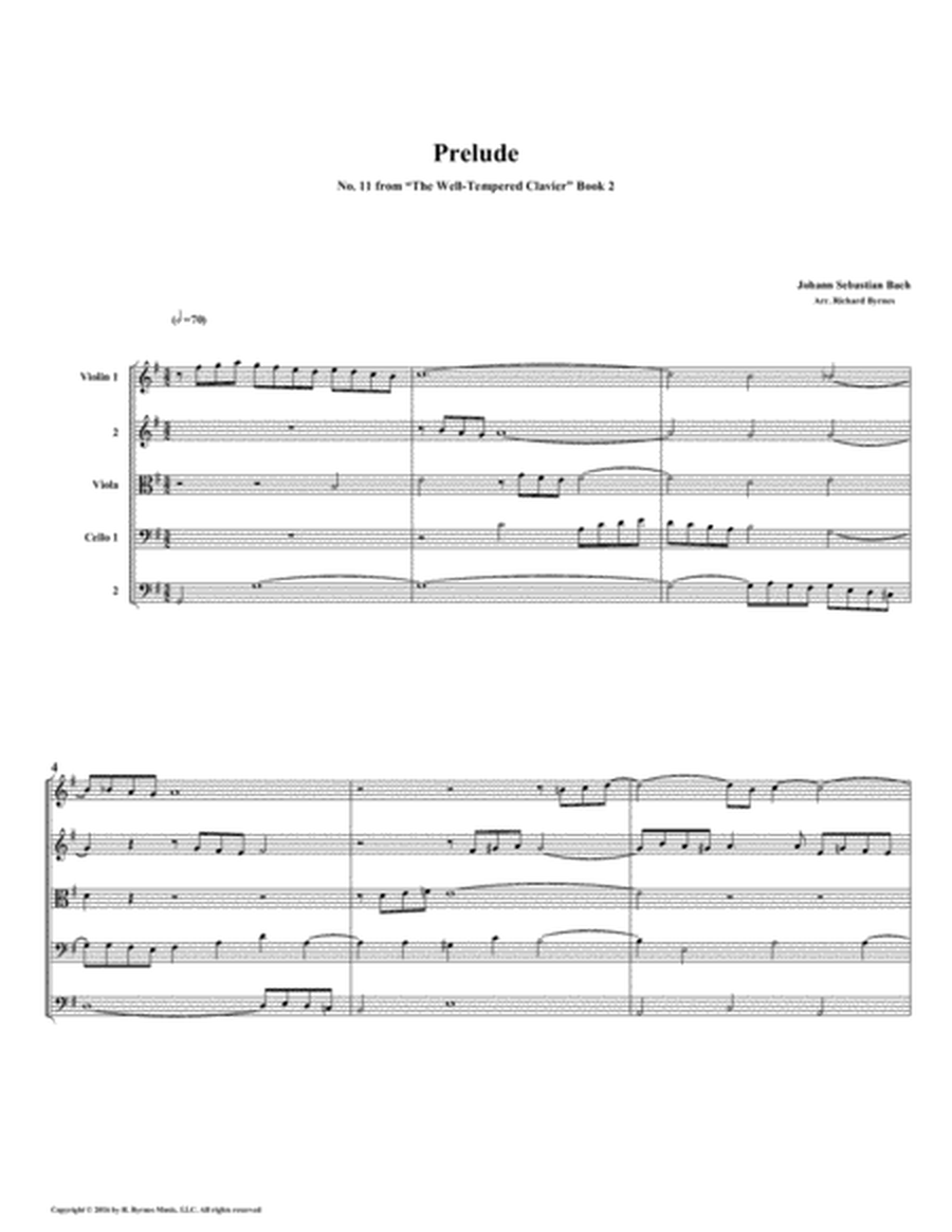 Prelude 11 from Well-Tempered Clavier, Book 2 (String Quintet) image number null