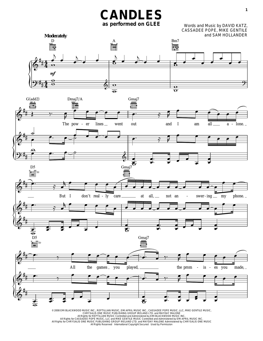 Candles Piano, Vocal, Guitar scores gallery preview page 1