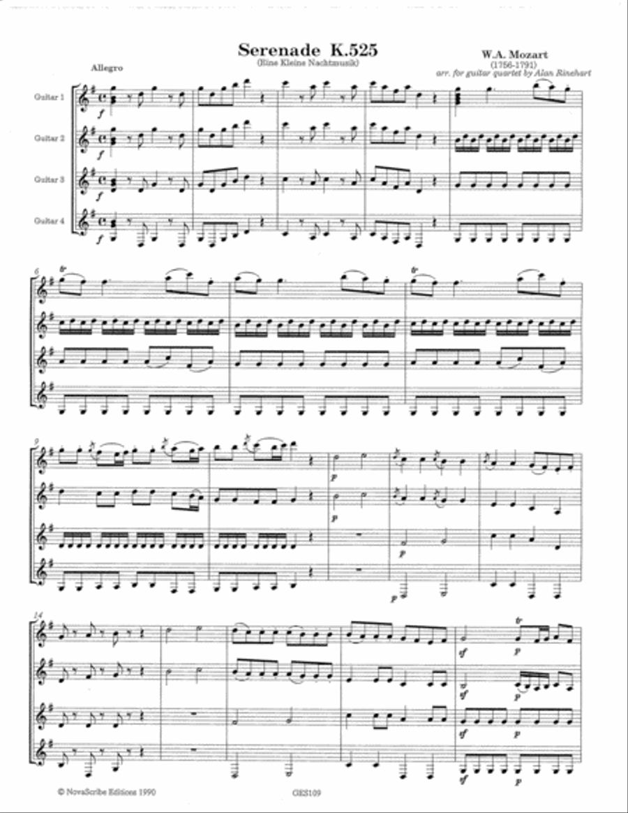 Serenade K. 525 (Eine Kleine Nachtmusik) arr. for guitar quartet