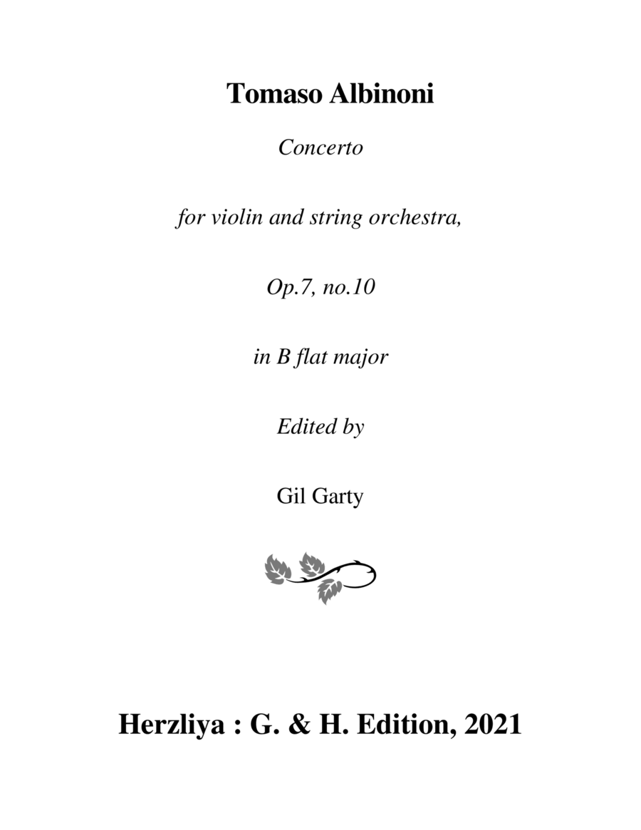 Concerto for violin and string orchestra, Op.7, no.10 in B flat major (Original version - score and Chamber Orchestra scores gallery preview page 1
