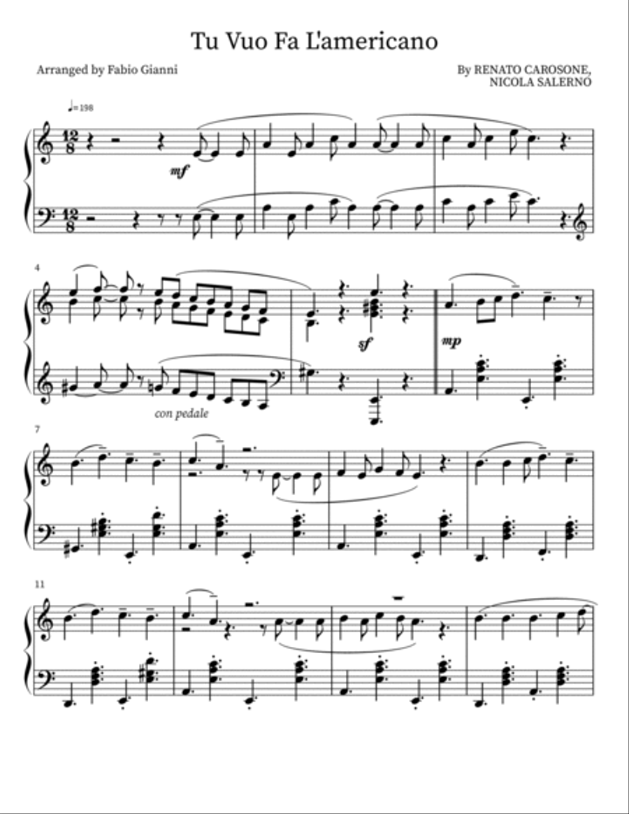 Tu Vuo Fa L'americano Piano Solo scores gallery preview page 2