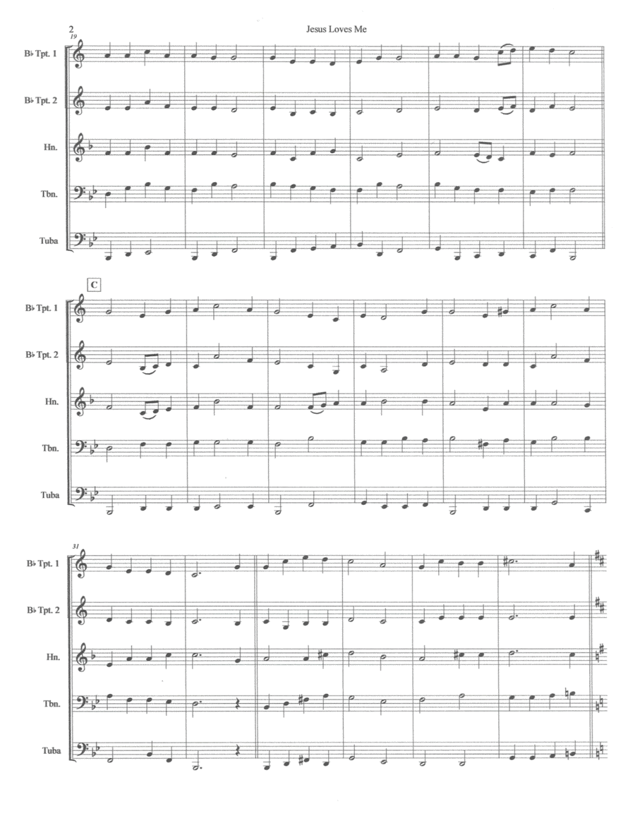 Jesus Loves Me Brass Quintet scores gallery preview page 1
