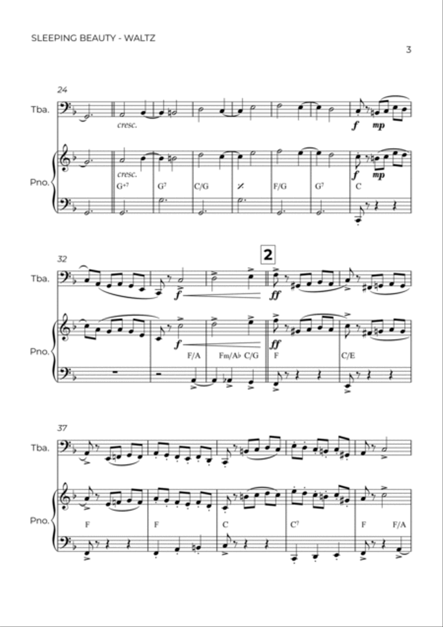 SLEEPING BEATY WALTZ - TCHAIKOVSKY - TUBA & PIANO Piano Accompaniment scores gallery preview page 3
