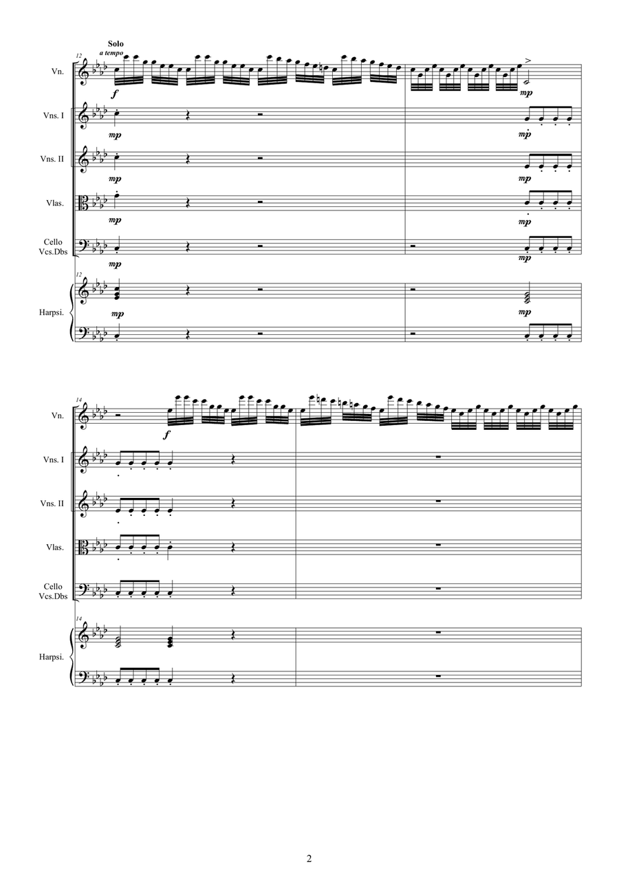 Vivaldi - Violin Concerto No.4 in F minor (Winter) RV 297 Op.8 for Violin, Strings and Harpsichord Chamber Orchestra scores gallery preview page 2