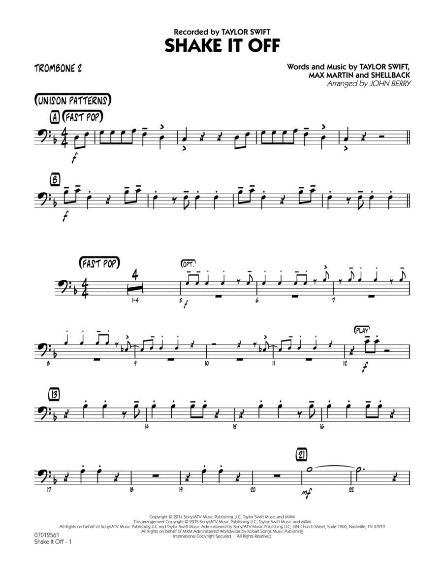 Shake It Off - Trombone 2 Trombone scores gallery preview page 1