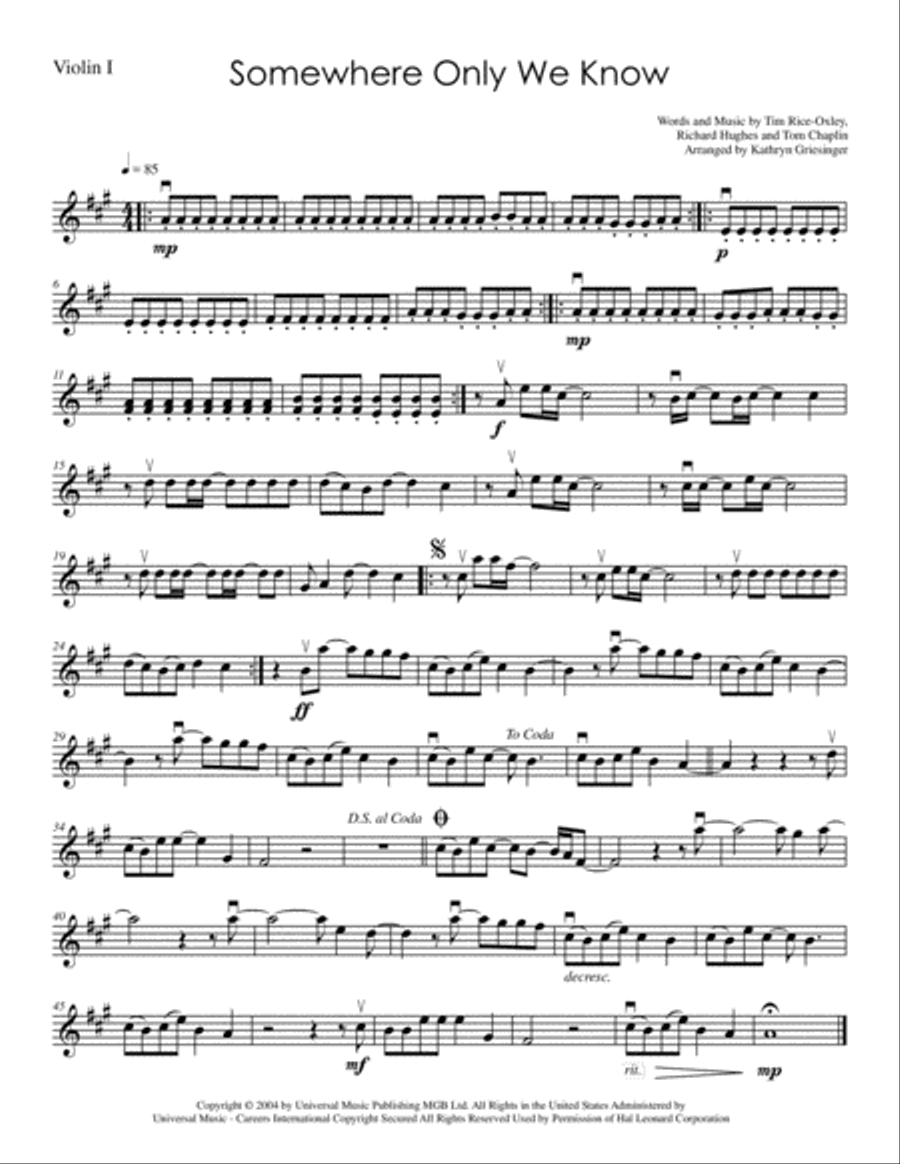 Somewhere Only We Know String Quartet scores gallery preview page 1
