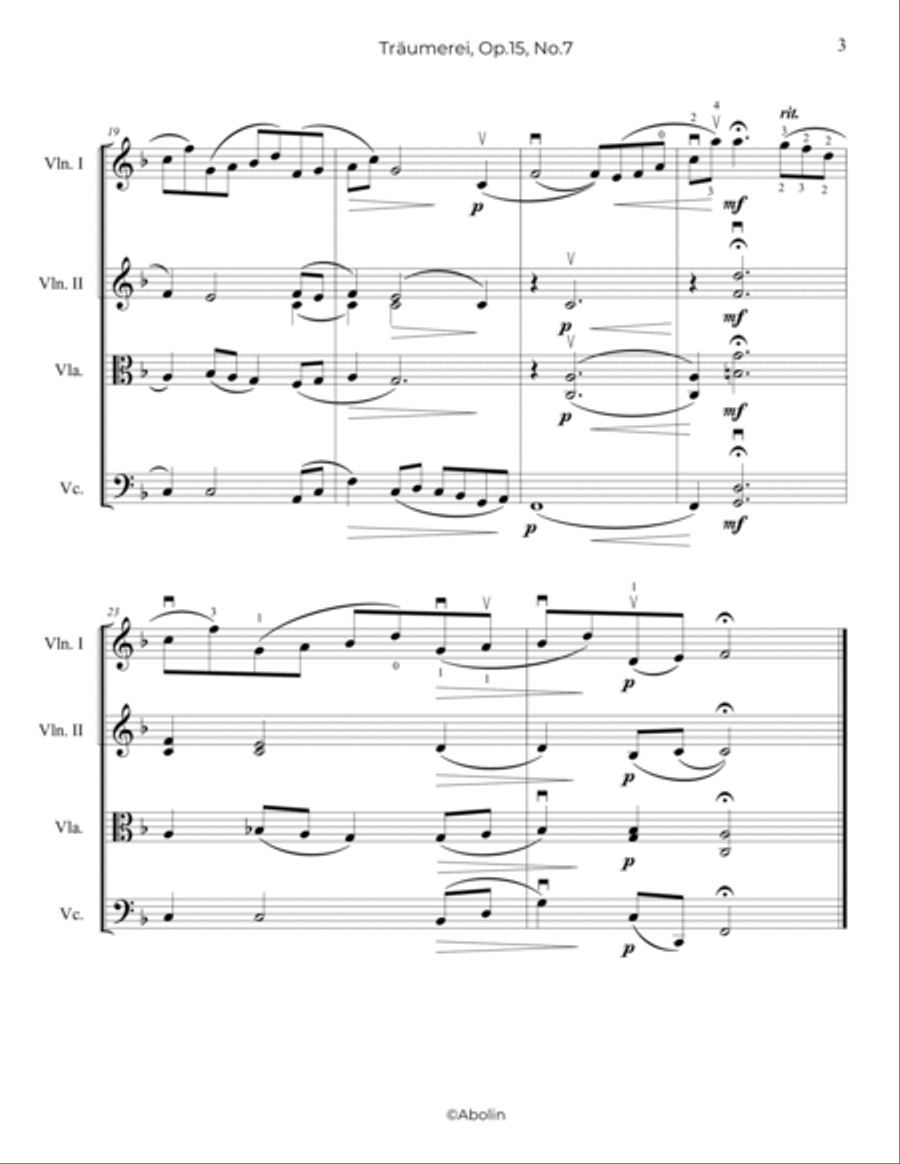 Schumann: Traumerei, Op.15, No.7 - String Quartet String Quartet scores gallery preview page 4