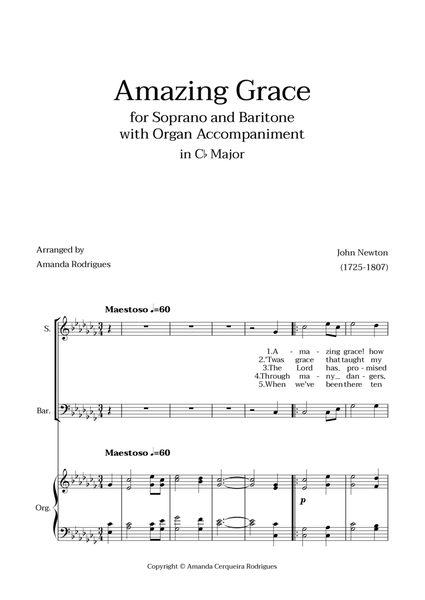 Amazing Grace in Cb Major - Soprano and Baritone with Organ Accompaniment image number null