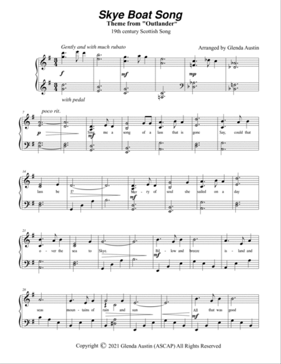 Skye Boat Song (theme from OUTLANDER) Piano Method scores gallery preview page 2