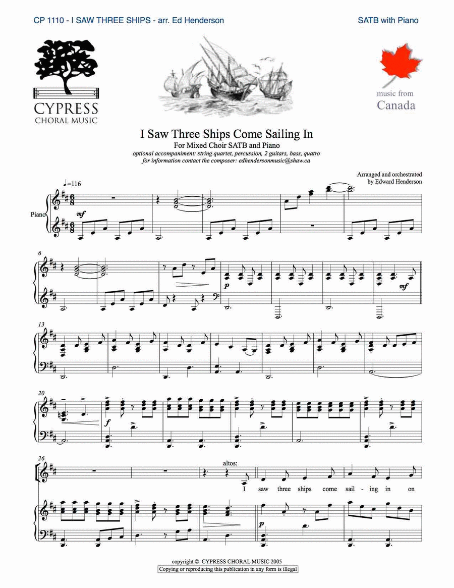 I Saw Three Ships 4-Part scores gallery preview page 1