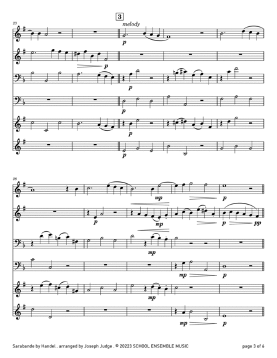 Sarabande by Handel for Brass Quartet in Schools Brass Quartet scores gallery preview page 3