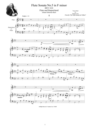 Bach - Flute Sonata No.5 in F minor BWV 1018 for Flute and Harpsichord (or Piano)