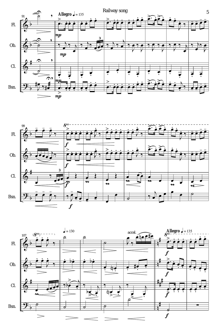 Railway Song (Auf de schwäb'sche Eisebahne) for wind quartet Woodwind Quartet scores gallery preview page 5